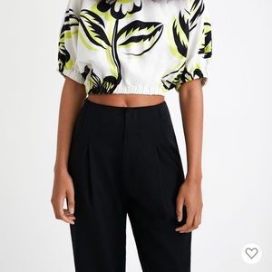 Modified Desigual linen & cotton cropped top in bold floral print.